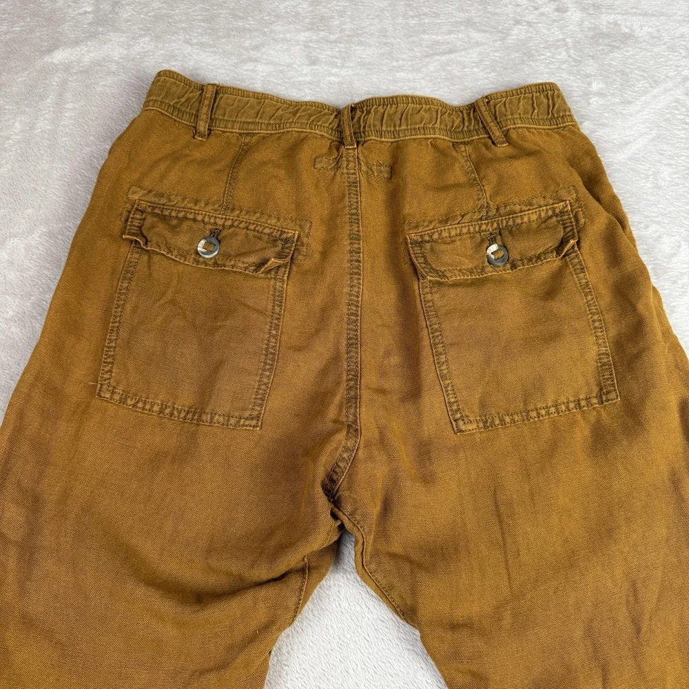 Free People Pants Womens 2 Brown Tencel Linen Pleated‎ Tapered Ankle Tie Boho